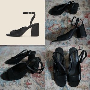 NEW DONNA KARAN BLACK SUEDE LEATHER BLOCK HEEL SANDAL $225 SIZE 9